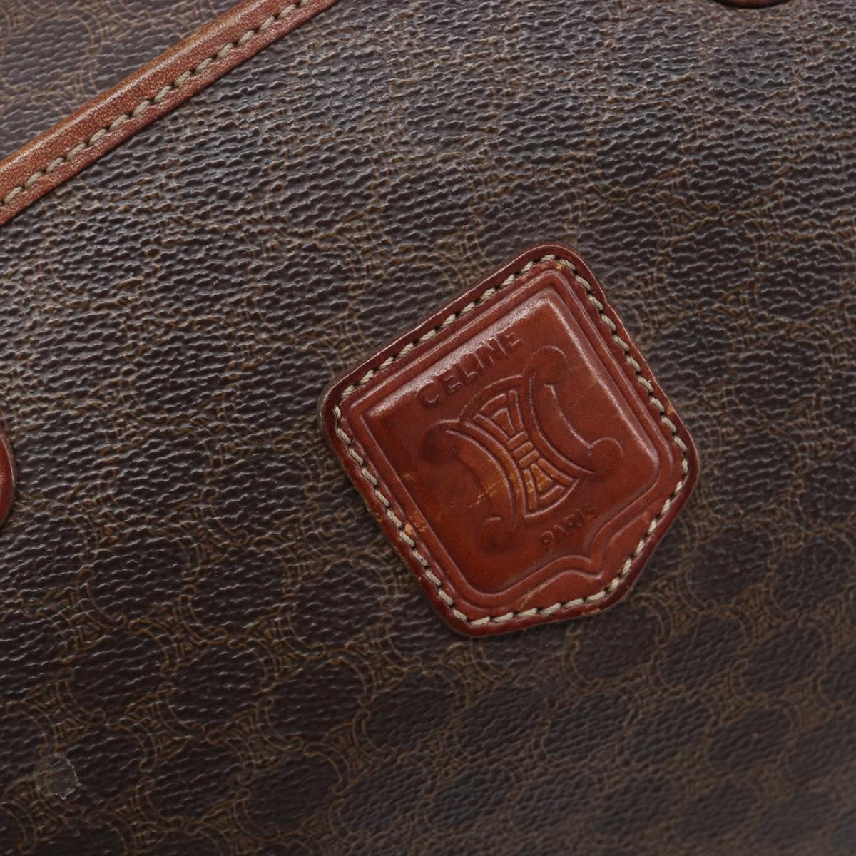 CELINE Macadam Canvas Boston Bag PVC Leather Brown Gold Auth 200674
