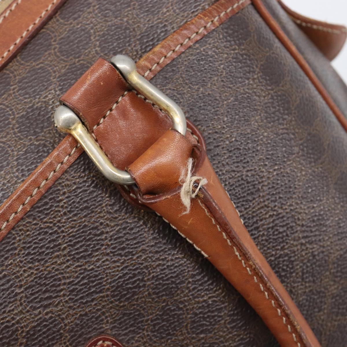 CELINE Macadam Canvas Boston Bag PVC Leather Brown Gold Auth 200674