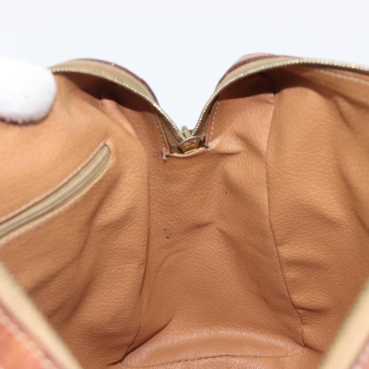 CELINE Macadam Canvas Boston Bag PVC Leather Brown Gold Auth 200674