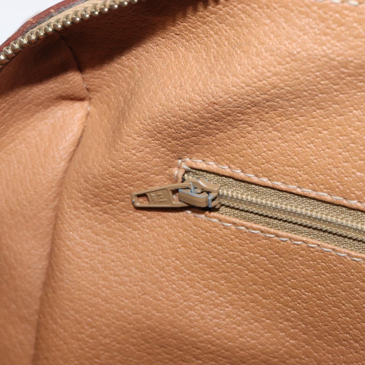 CELINE Macadam Canvas Boston Bag PVC Leather Brown Gold Auth 200674