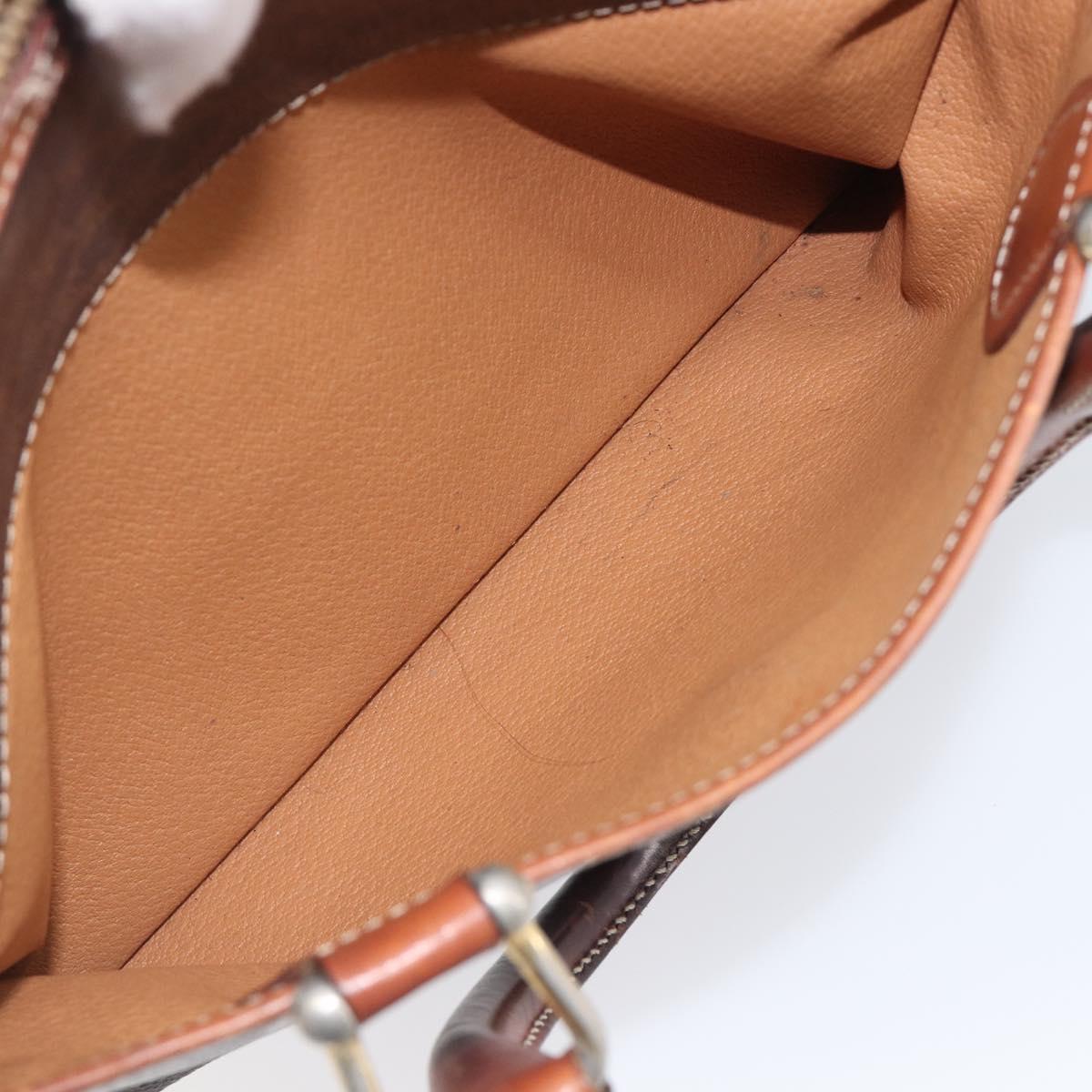 CELINE Macadam Canvas Boston Bag PVC Leather Brown Gold Auth 200674