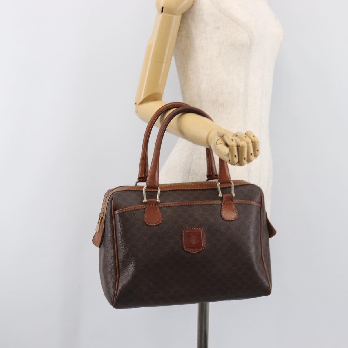 CELINE Macadam Canvas Boston Bag PVC Leather Brown Gold Auth 200674