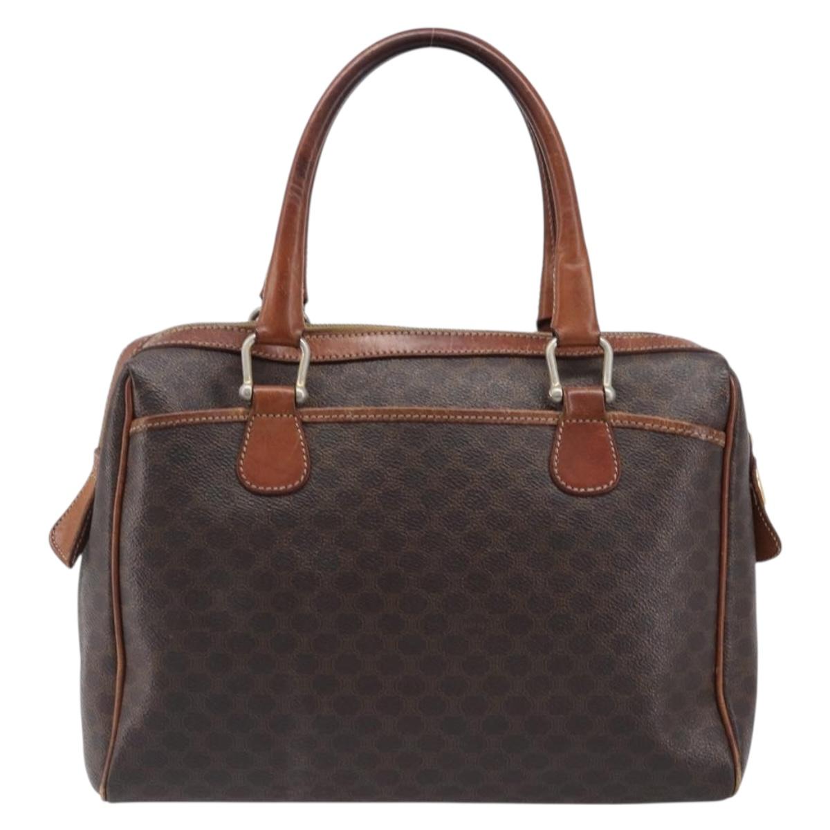 CELINE Macadam Canvas Boston Bag PVC Leather Brown Gold Auth 200674
