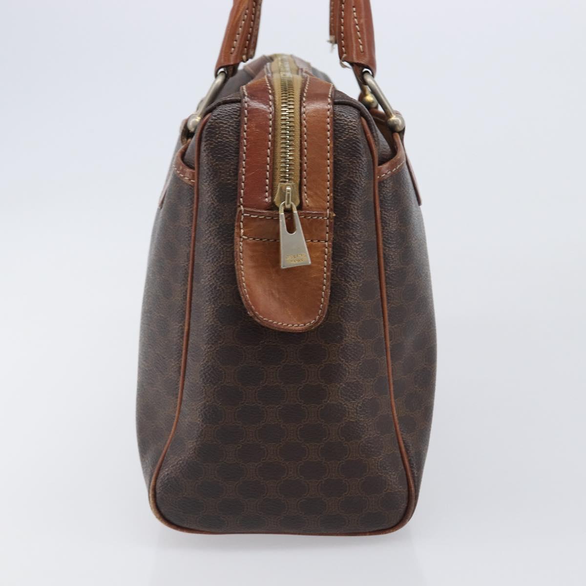 CELINE Macadam Canvas Boston Bag PVC Leather Brown Gold Auth 200674