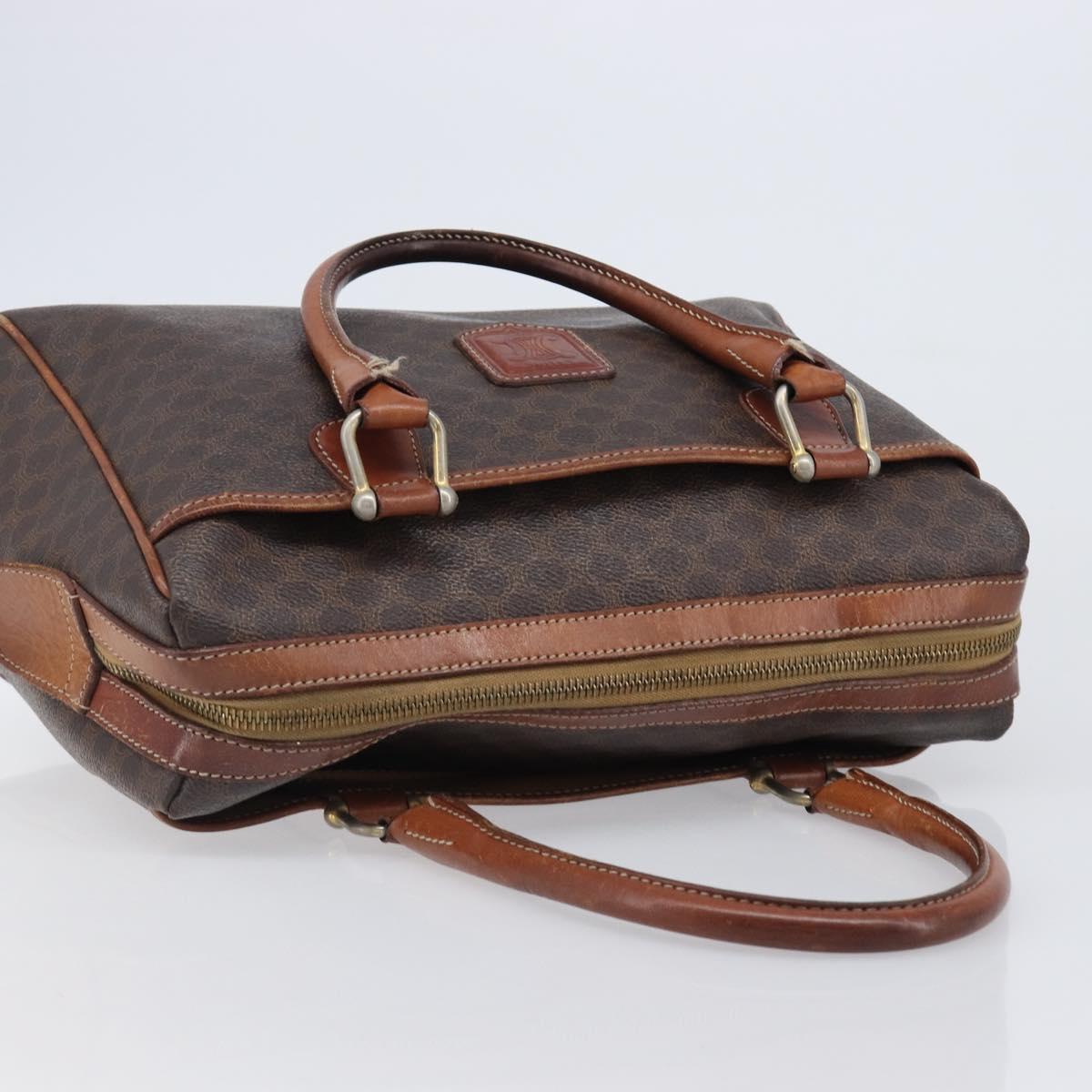 CELINE Macadam Canvas Boston Bag PVC Leather Brown Gold Auth 200674