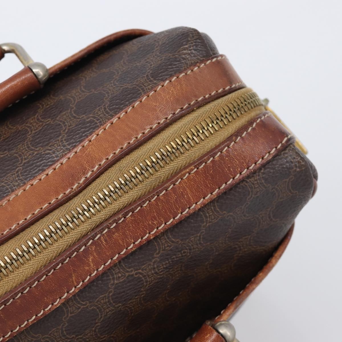 CELINE Macadam Canvas Boston Bag PVC Leather Brown Gold Auth 200674