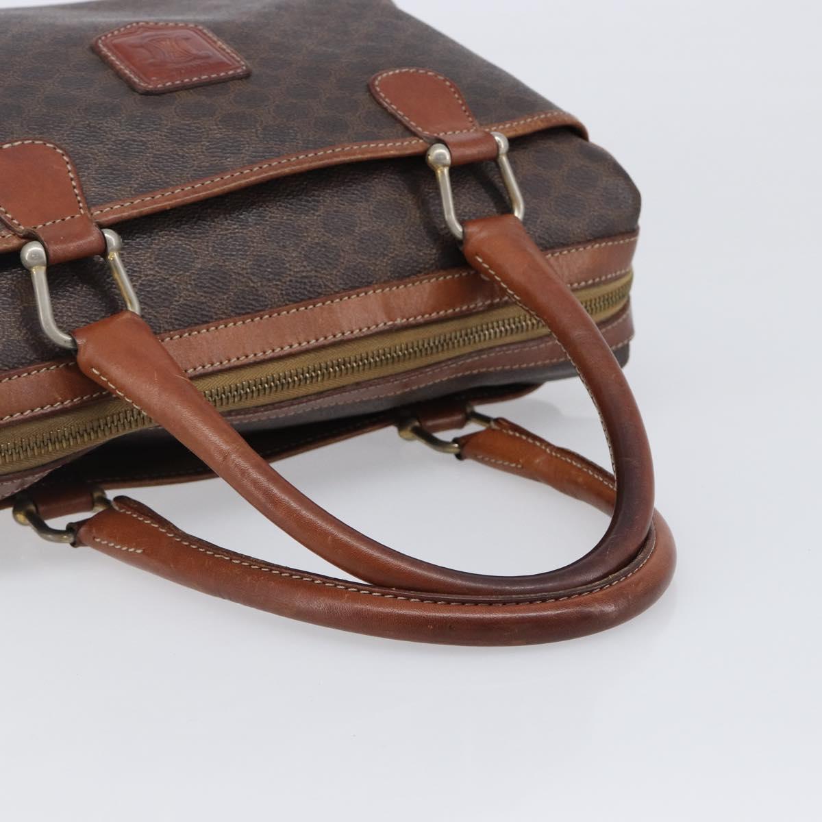 CELINE Macadam Canvas Boston Bag PVC Leather Brown Gold Auth 200674
