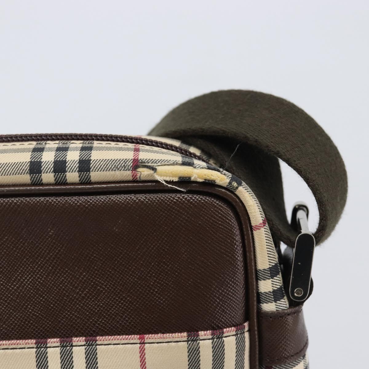 BURBERRY Nova Check Shoulder Bag Canvas Beige Silver Auth 200675