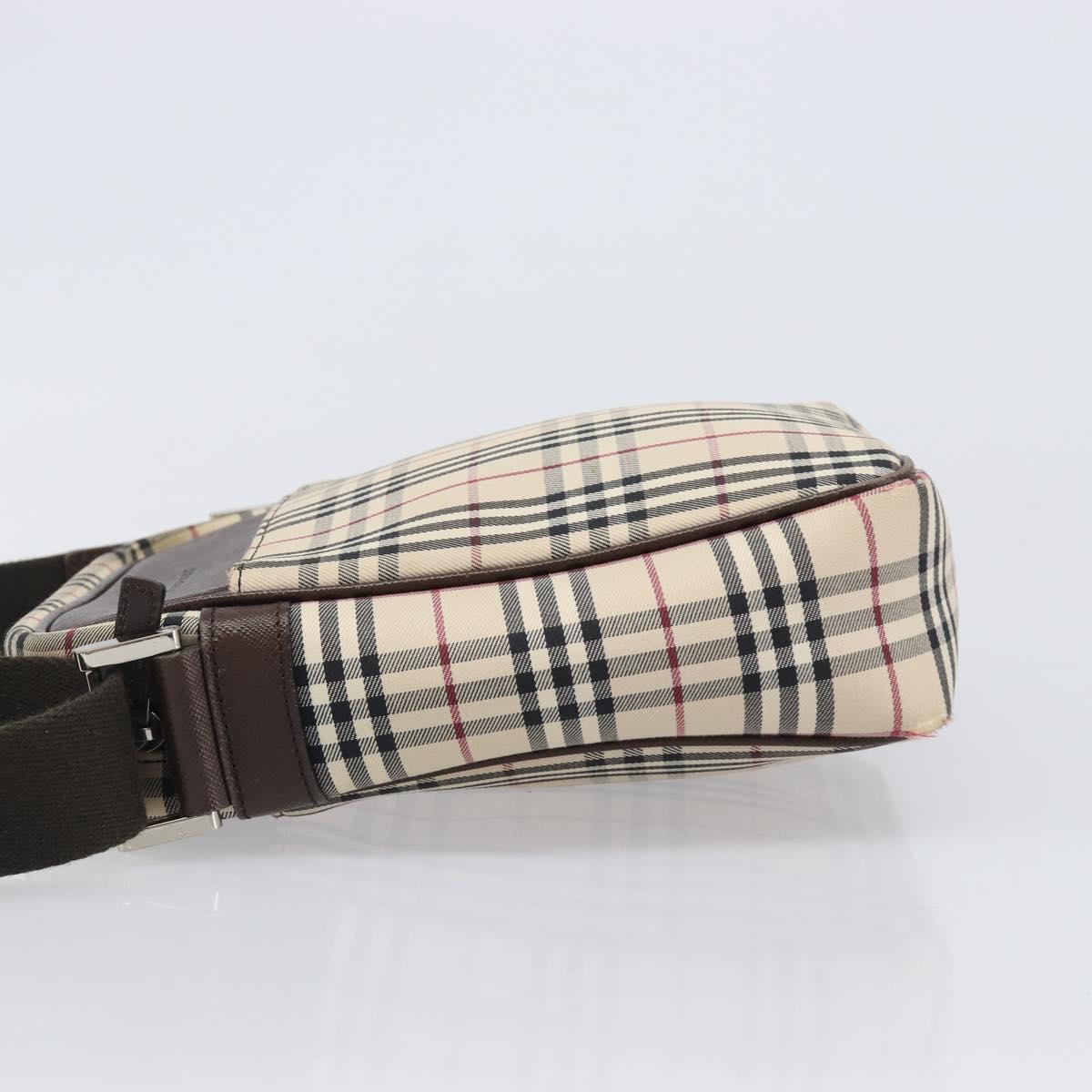 BURBERRY Nova Check Shoulder Bag Canvas Beige Silver Auth 200675