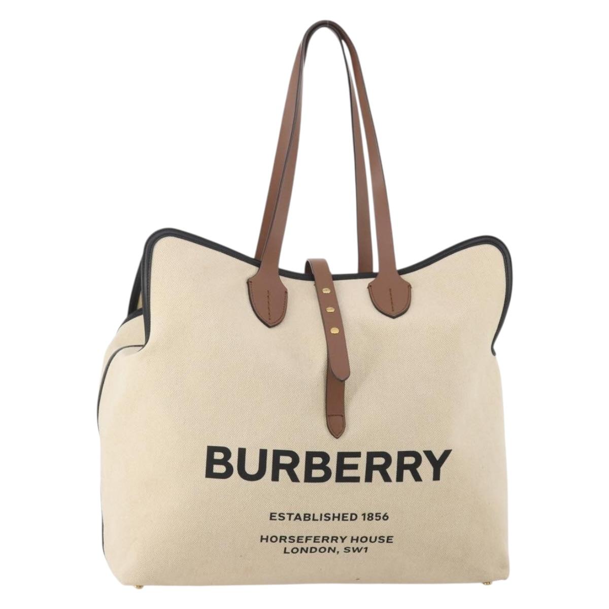 BURBERRY Tote Bag Canvas Beige Gold Auth 200677A