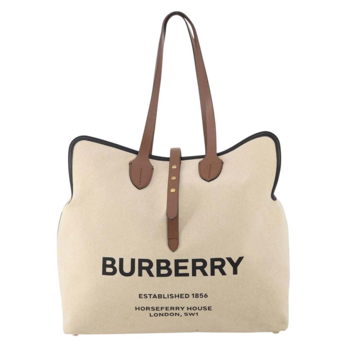 BURBERRY Tote Bag Canvas Beige Gold Auth 200677A