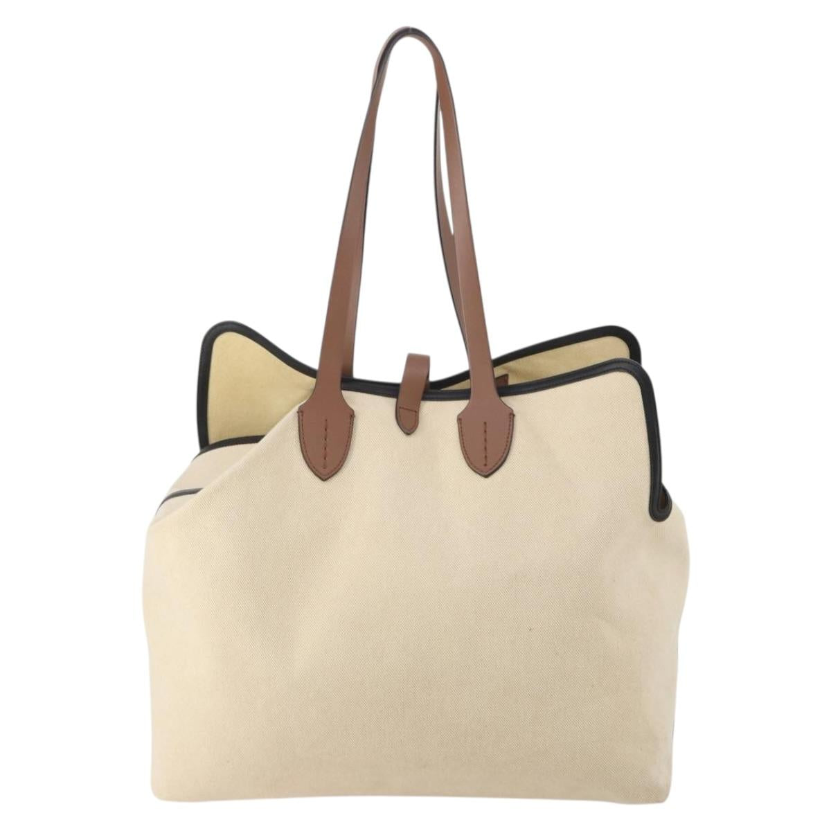 BURBERRY Tote Bag Canvas Beige Gold Auth 200677A