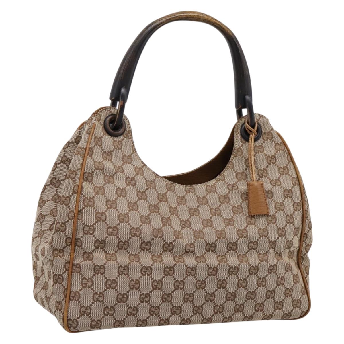 GUCCI GG Canvas Wood Handle Hand Bag Canvas Beige 106494 Auth 200679V