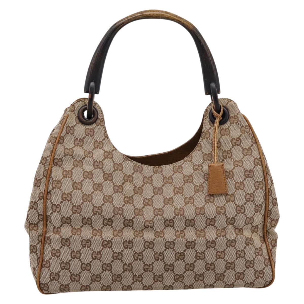 GUCCI GG Canvas Wood Handle Hand Bag Canvas Beige 106494 Auth 200679V
