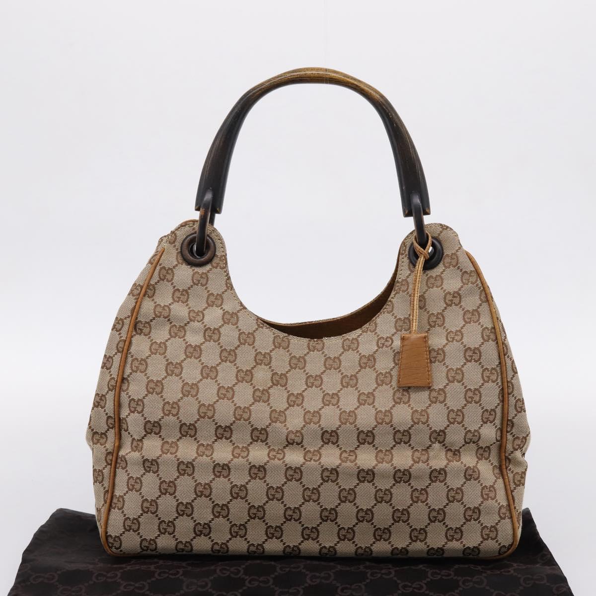 GUCCI GG Canvas Wood Handle Hand Bag Canvas Beige 106494 Auth 200679V