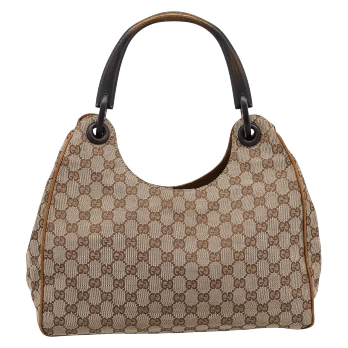 GUCCI GG Canvas Wood Handle Hand Bag Canvas Beige 106494 Auth 200679V