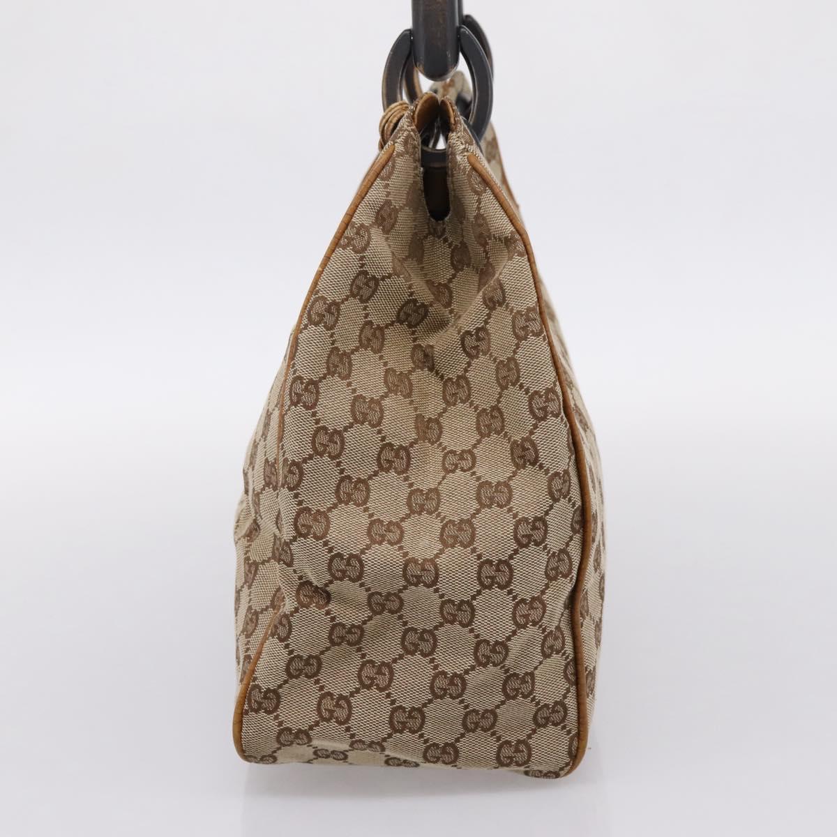 GUCCI GG Canvas Wood Handle Hand Bag Canvas Beige 106494 Auth 200679V