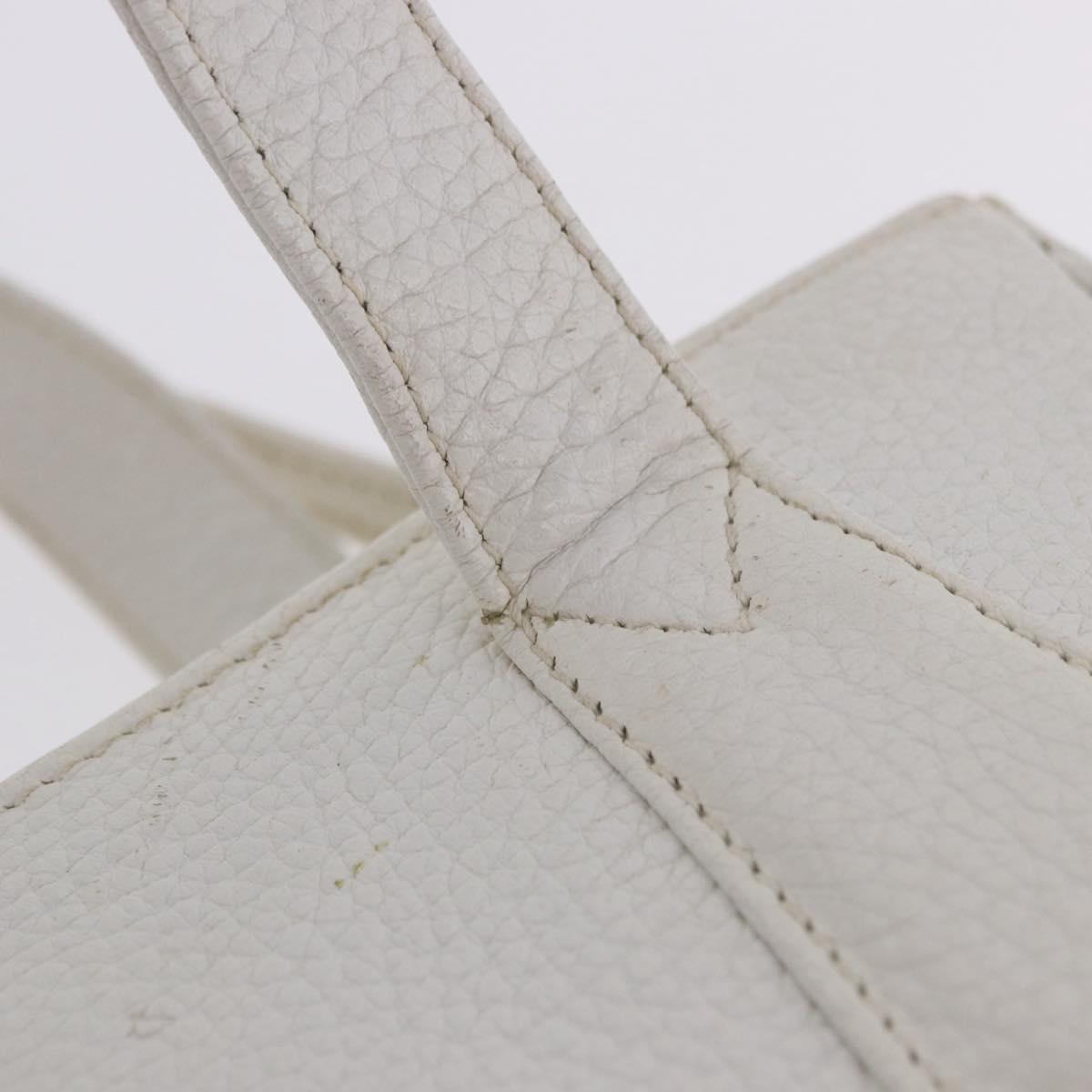 FENDI Hand Bag Leather 2way White Gold Auth 200680