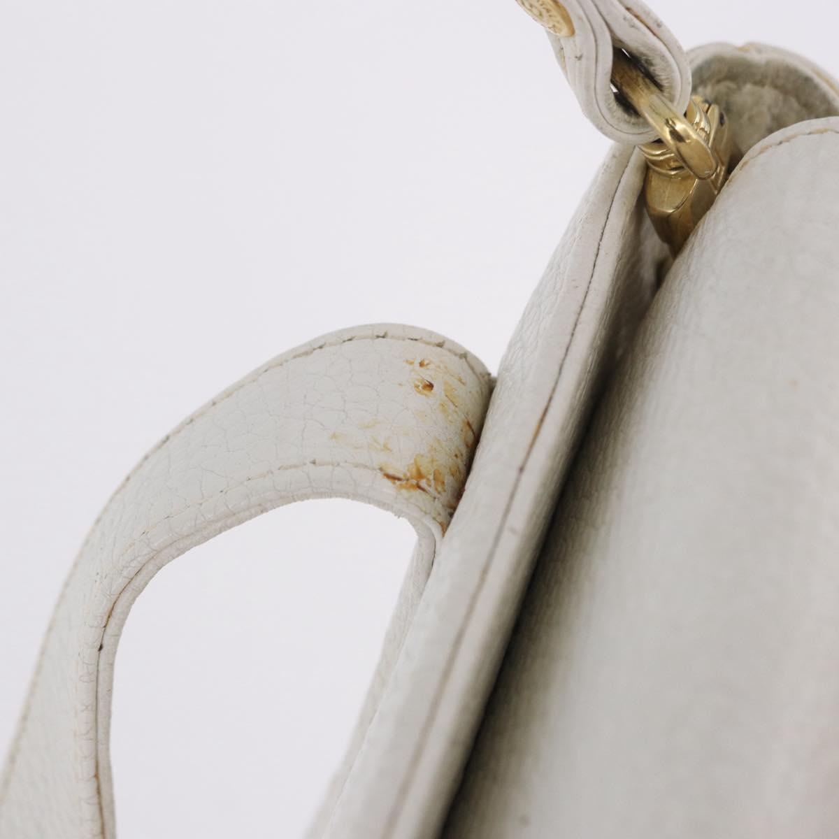 FENDI Hand Bag Leather 2way White Gold Auth 200680