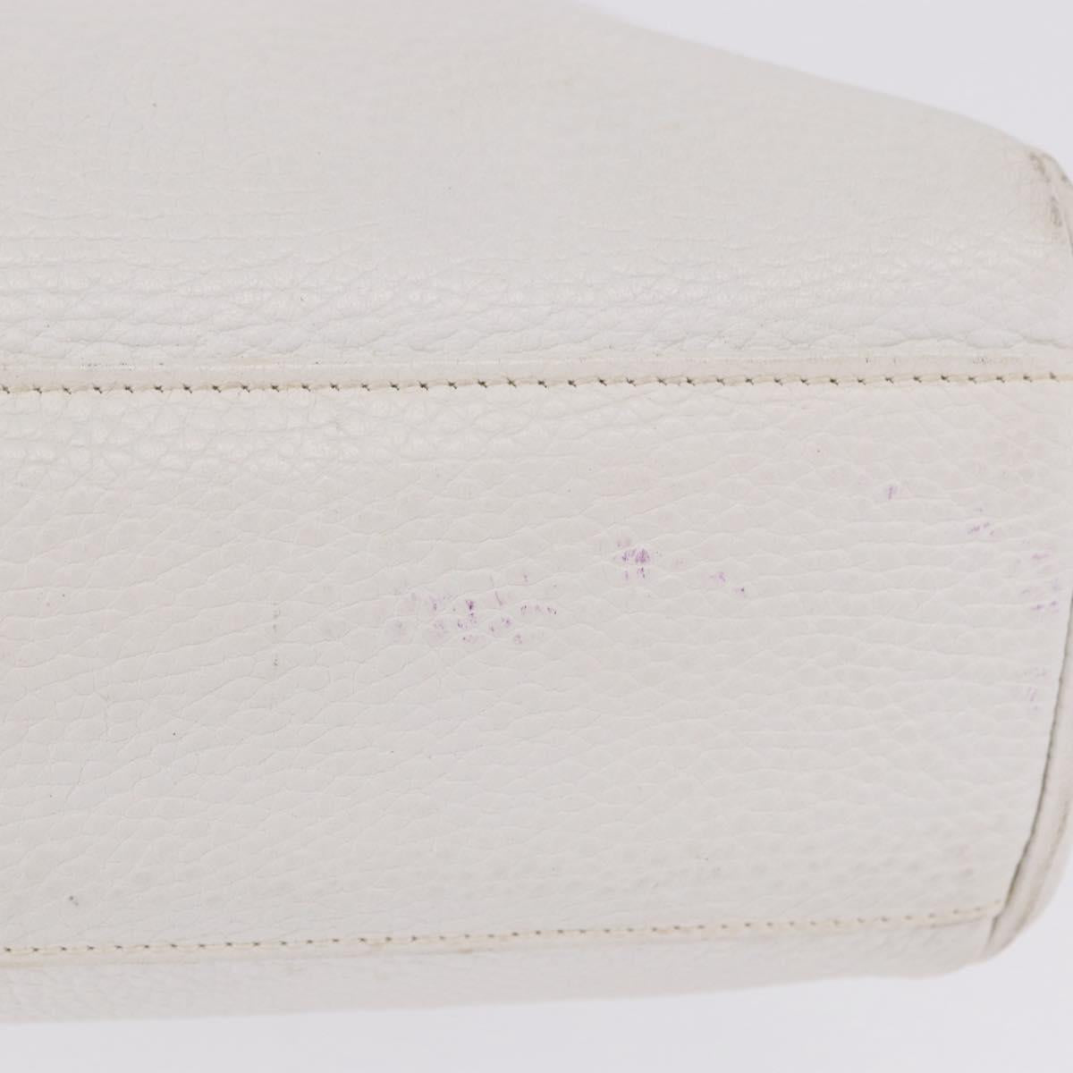 FENDI Hand Bag Leather 2way White Gold Auth 200680