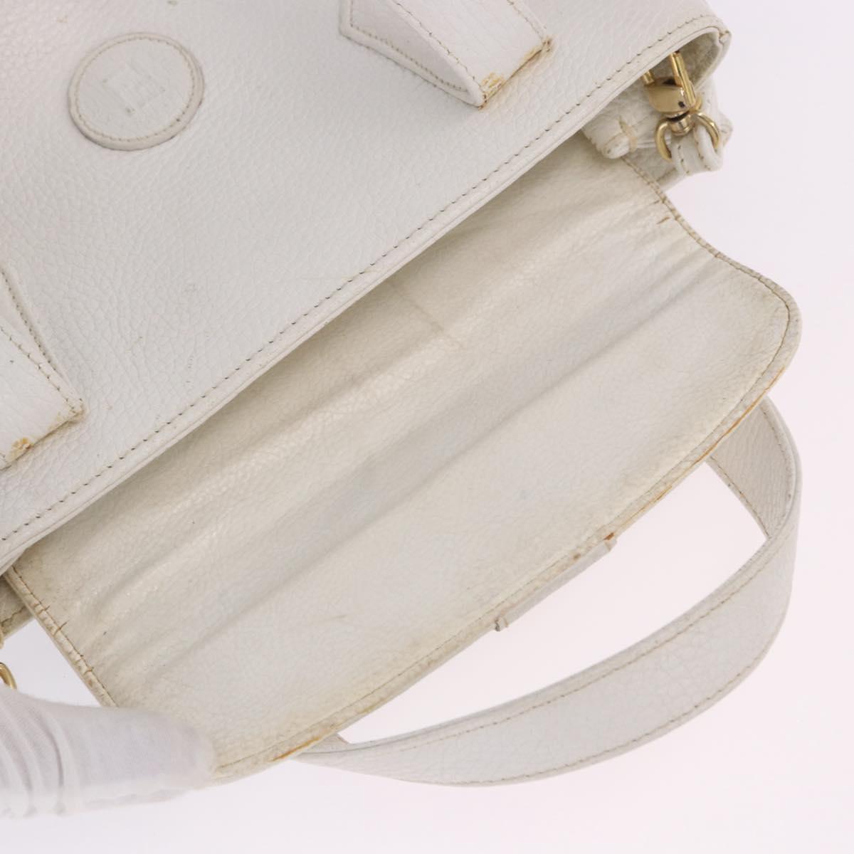 FENDI Hand Bag Leather 2way White Gold Auth 200680