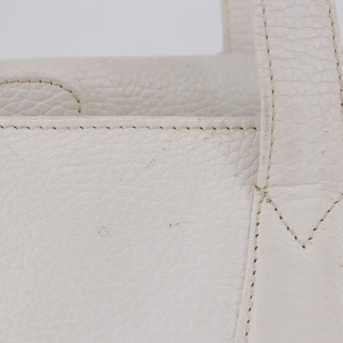 FENDI Hand Bag Leather 2way White Gold Auth 200680