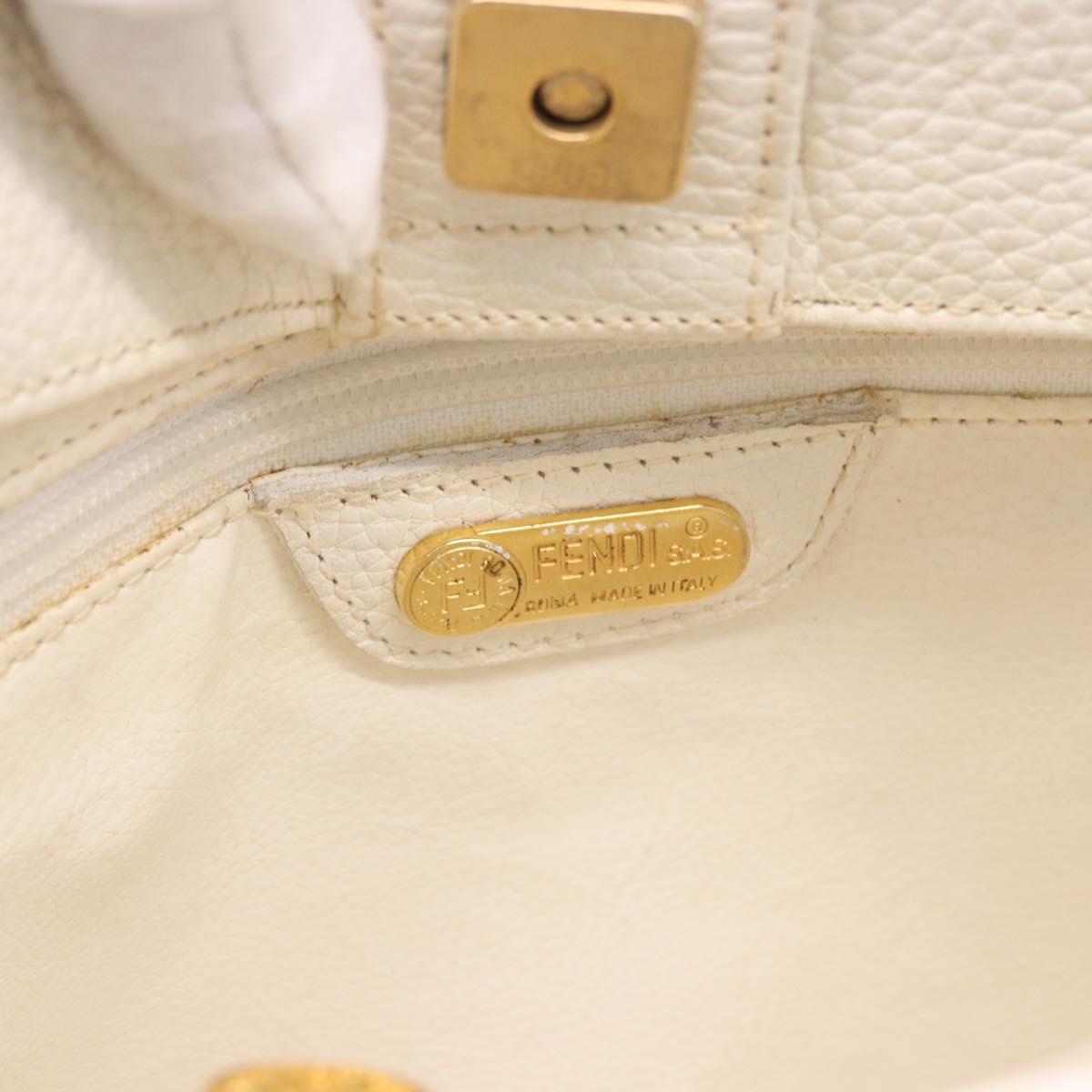 FENDI Hand Bag Leather 2way White Gold Auth 200680