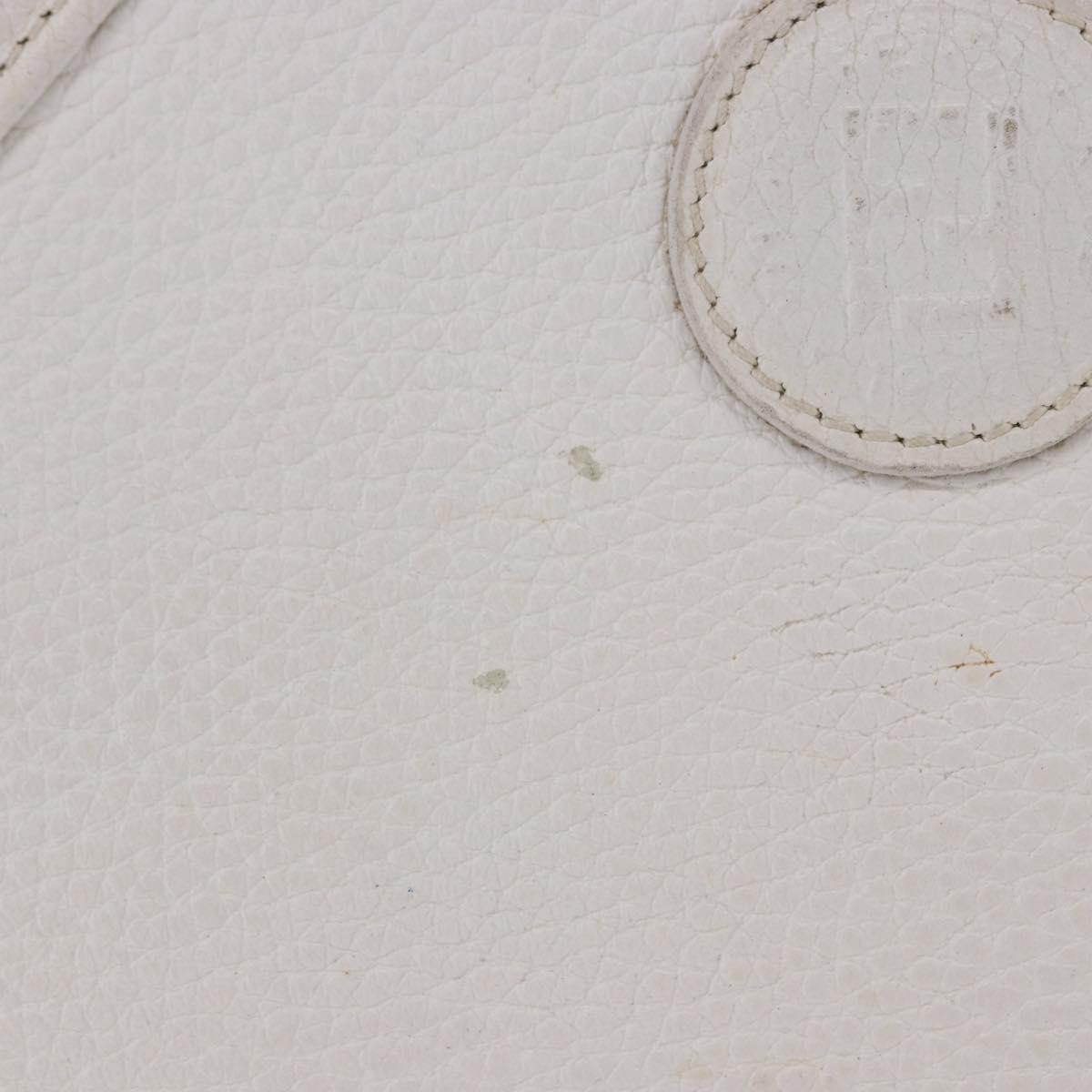 FENDI Hand Bag Leather 2way White Gold Auth 200680