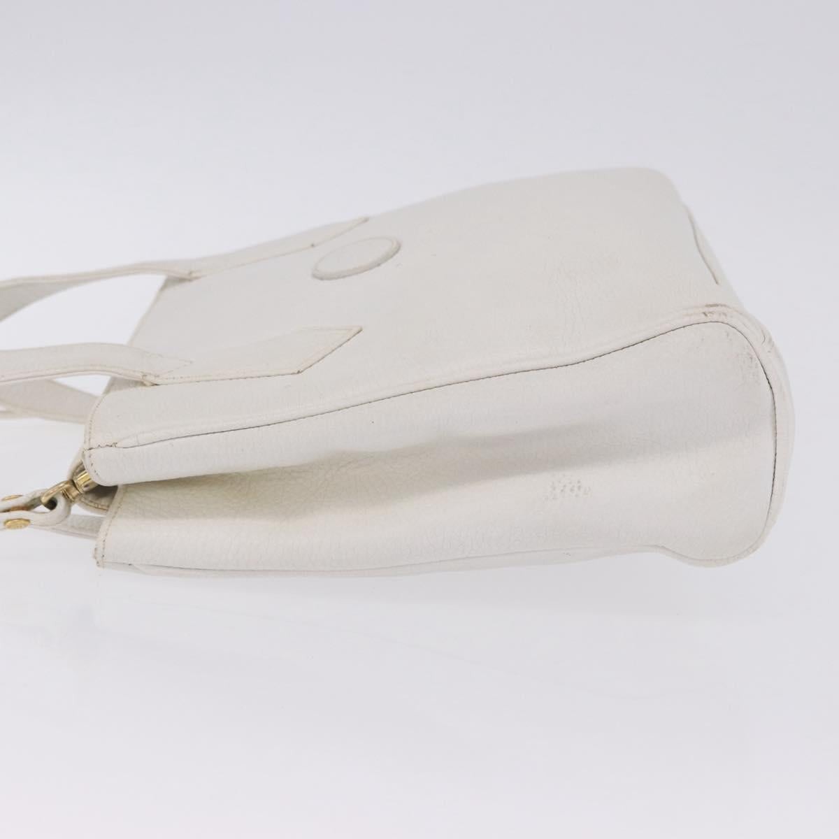 FENDI Hand Bag Leather 2way White Gold Auth 200680