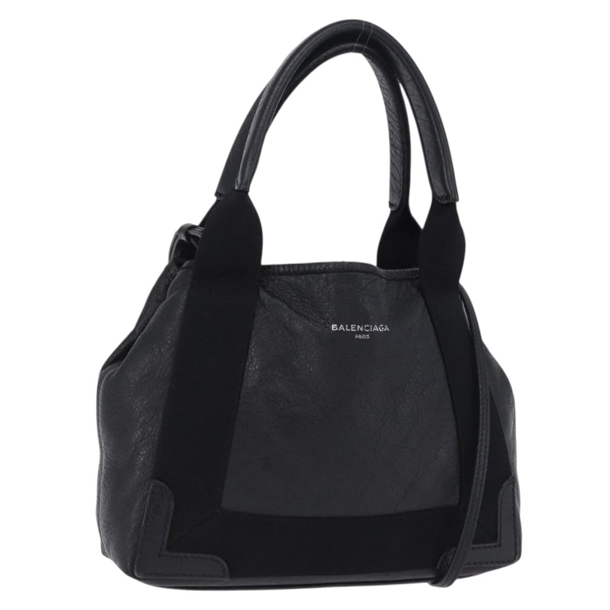 BALENCIAGA Navy Cabas XS Hand Bag Leather 2way Black Silver 542018 Auth 200682A