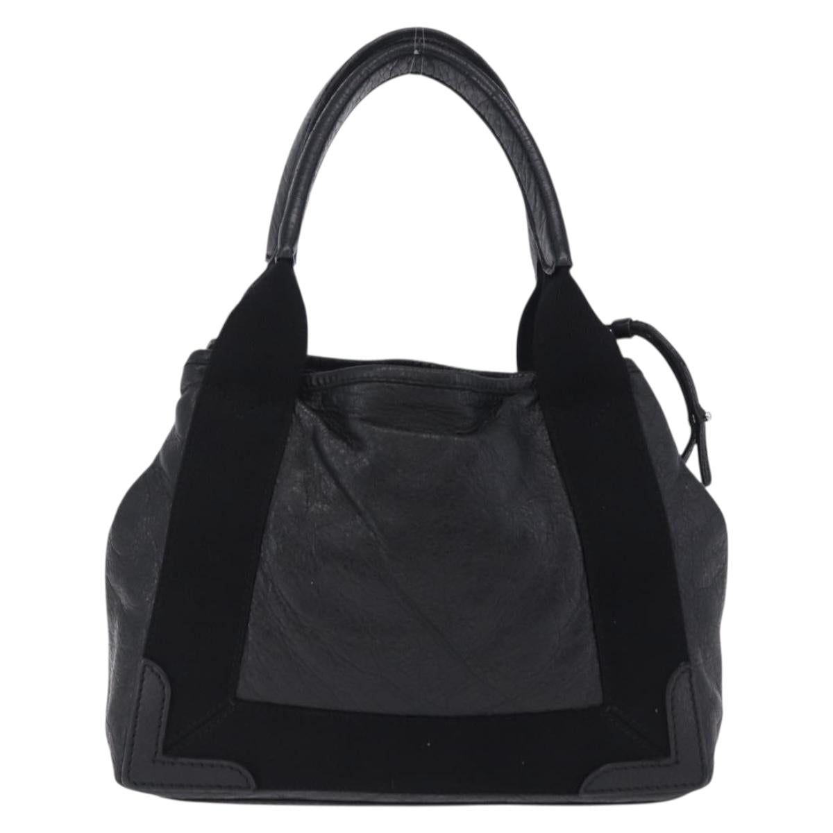 BALENCIAGA Navy Cabas XS Hand Bag Leather 2way Black Silver 542018 Auth 200682A