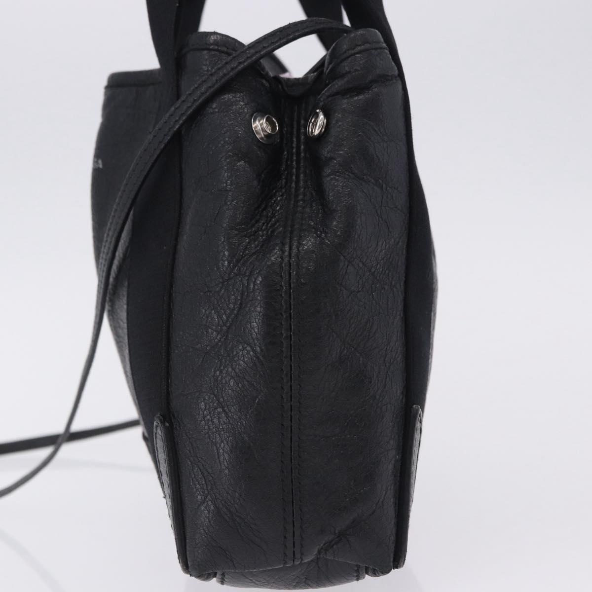 BALENCIAGA Navy Cabas XS Hand Bag Leather 2way Black Silver 542018 Auth 200682A