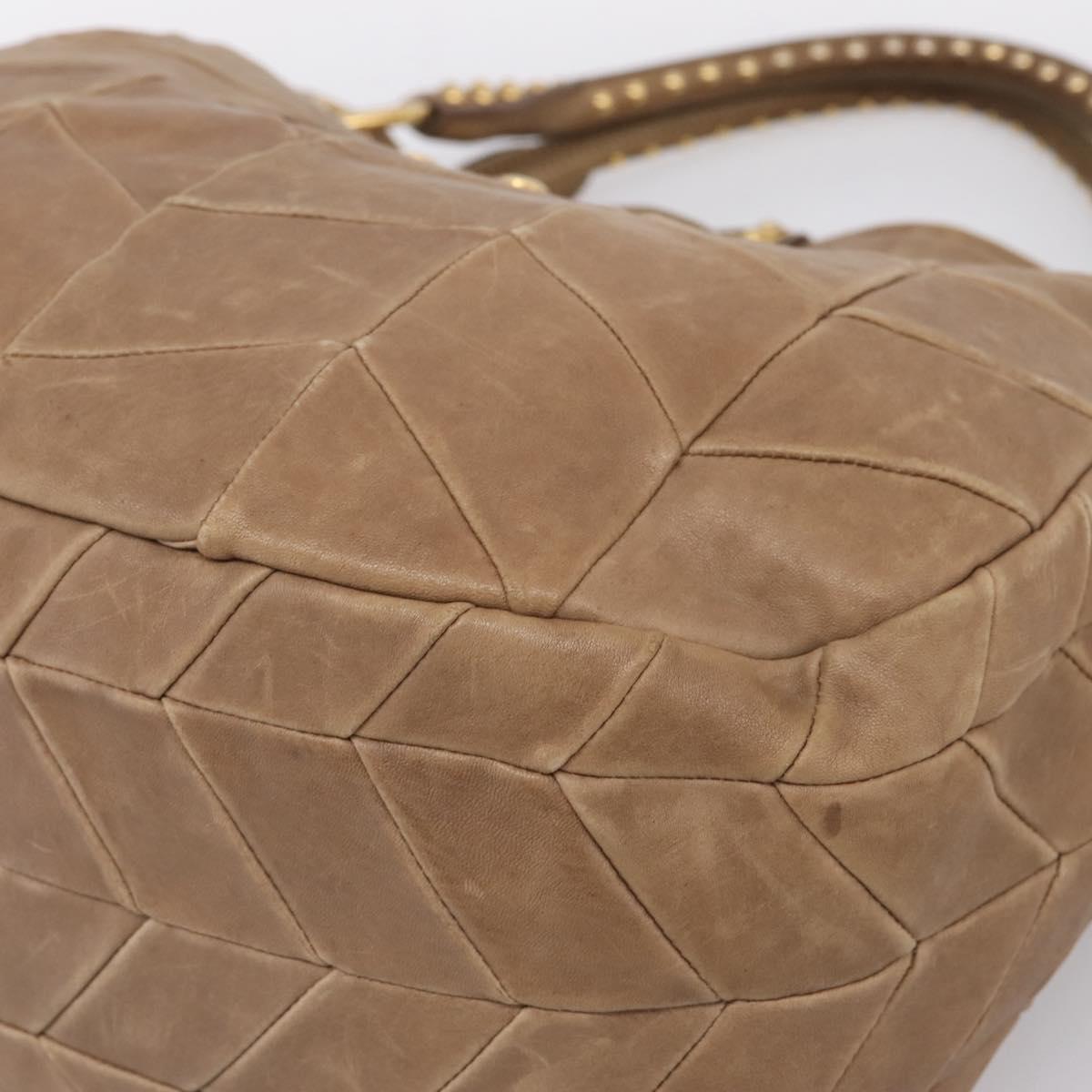 Miu Miu Tote Bag Leather Gold Brown Auth 200683A
