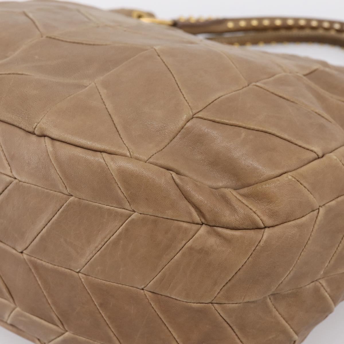Miu Miu Tote Bag Leather Gold Brown Auth 200683A