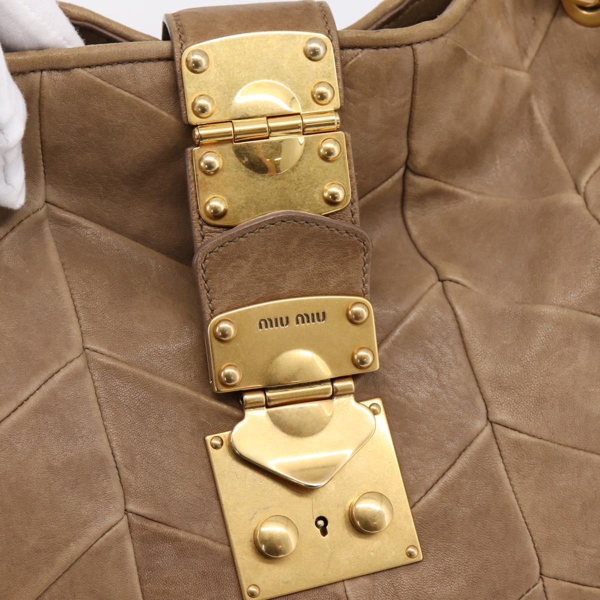 Miu Miu Tote Bag Leather Gold Brown Auth 200683A