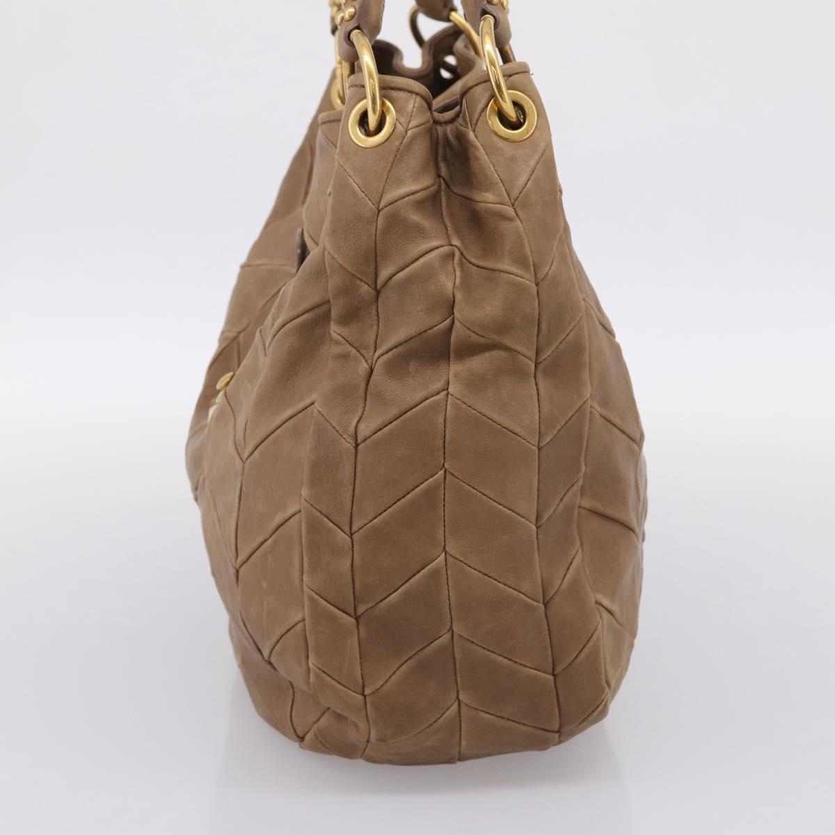 Miu Miu Tote Bag Leather Gold Brown Auth 200683A