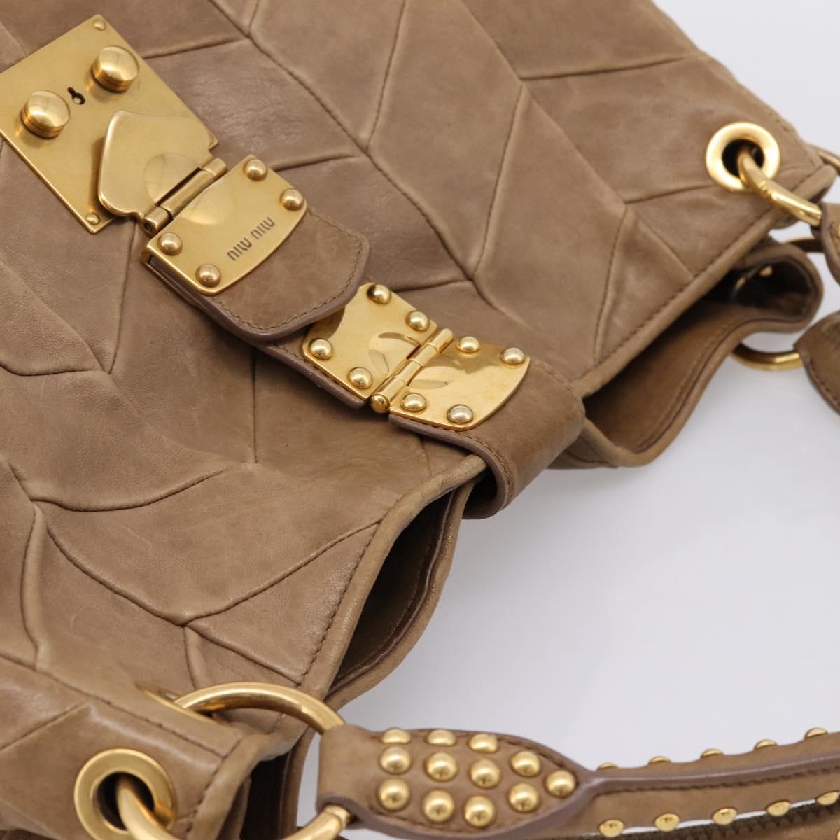 Miu Miu Tote Bag Leather Gold Brown Auth 200683A