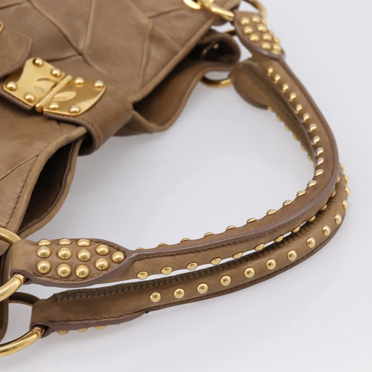 Miu Miu Tote Bag Leather Gold Brown Auth 200683A