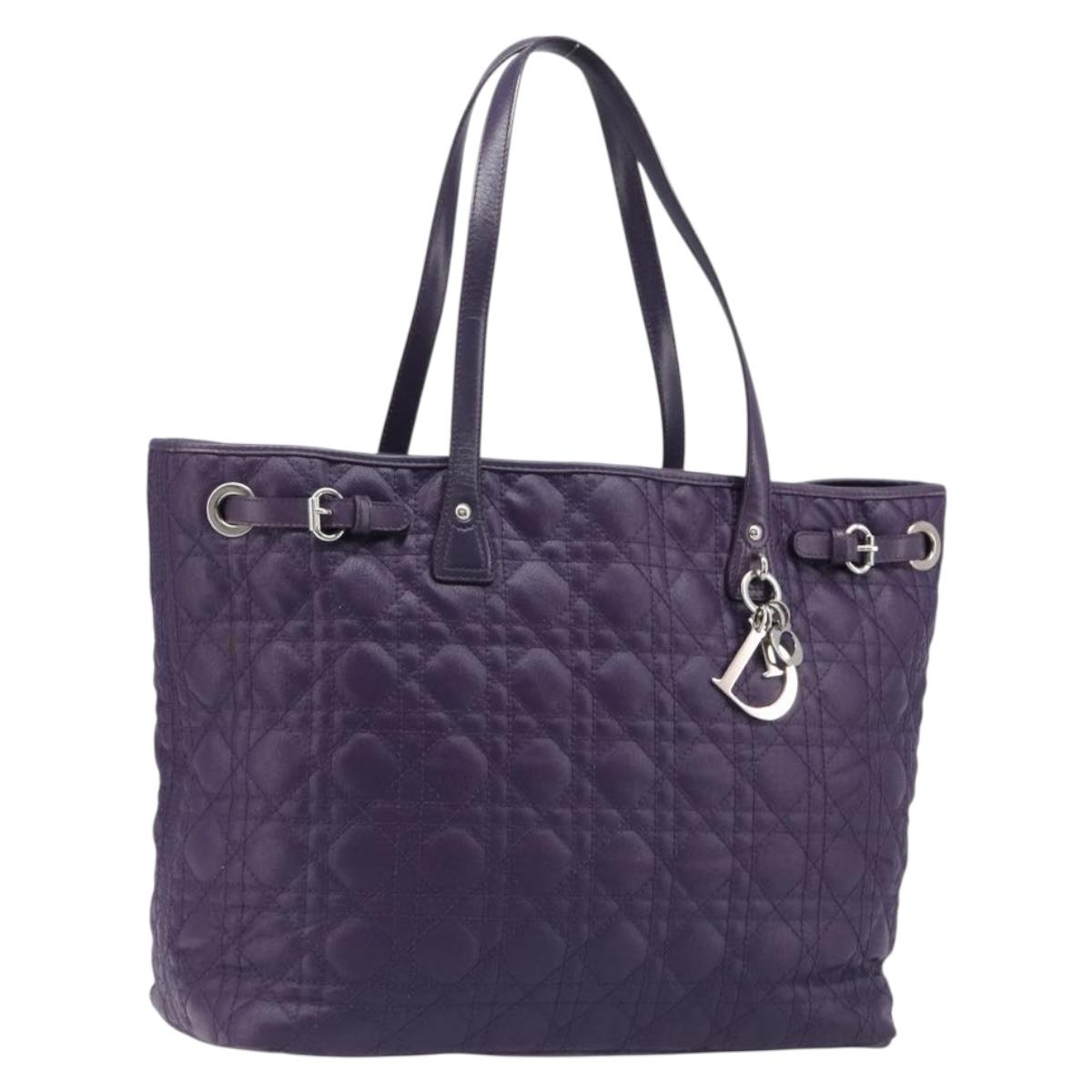 Christian Dior Canage Panarea Tote Bag Coated Canvas Purple Silver Auth 200685V