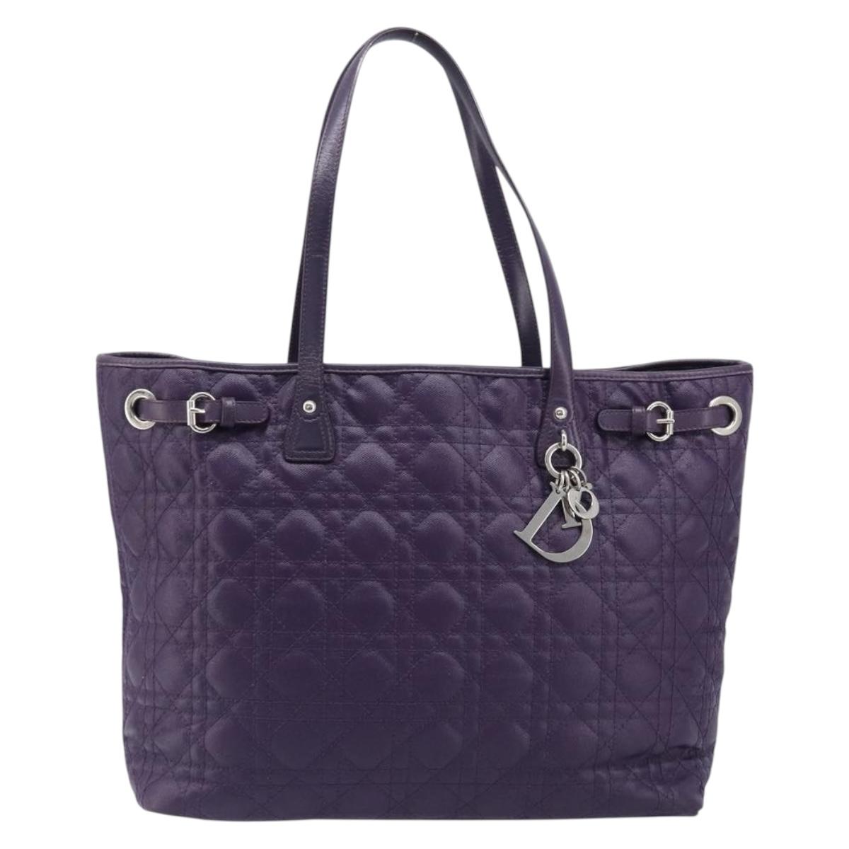 Christian Dior Canage Panarea Tote Bag Coated Canvas Purple Silver Auth 200685V
