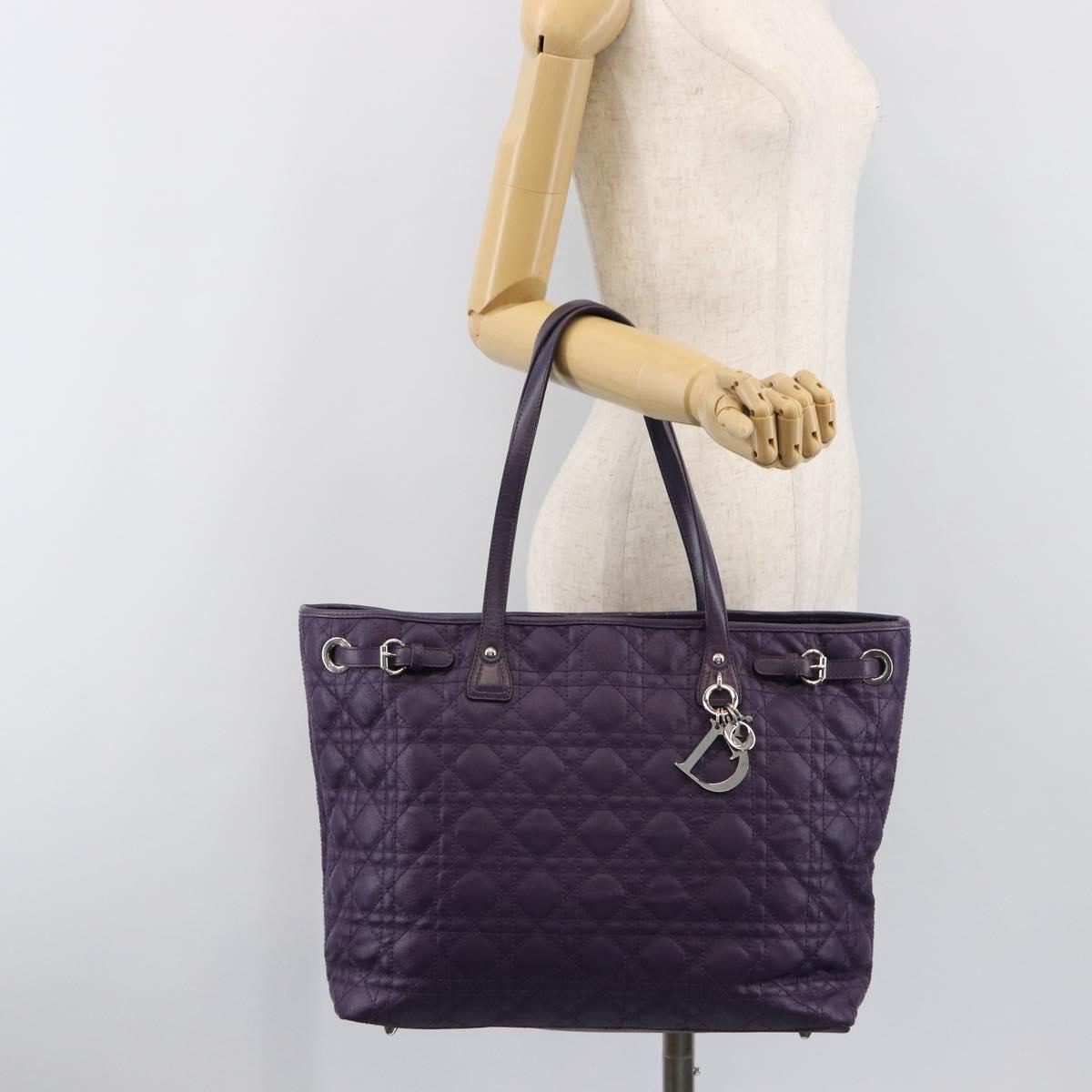 Christian Dior Canage Panarea Tote Bag Coated Canvas Purple Silver Auth 200685V