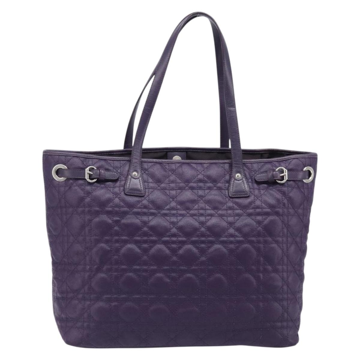 Christian Dior Canage Panarea Tote Bag Coated Canvas Purple Silver Auth 200685V