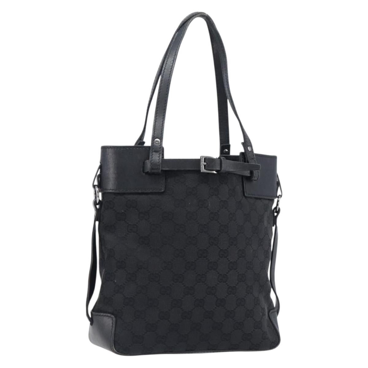 GUCCI GG Canvas Tote Bag Black Silver 107757 Auth 200686