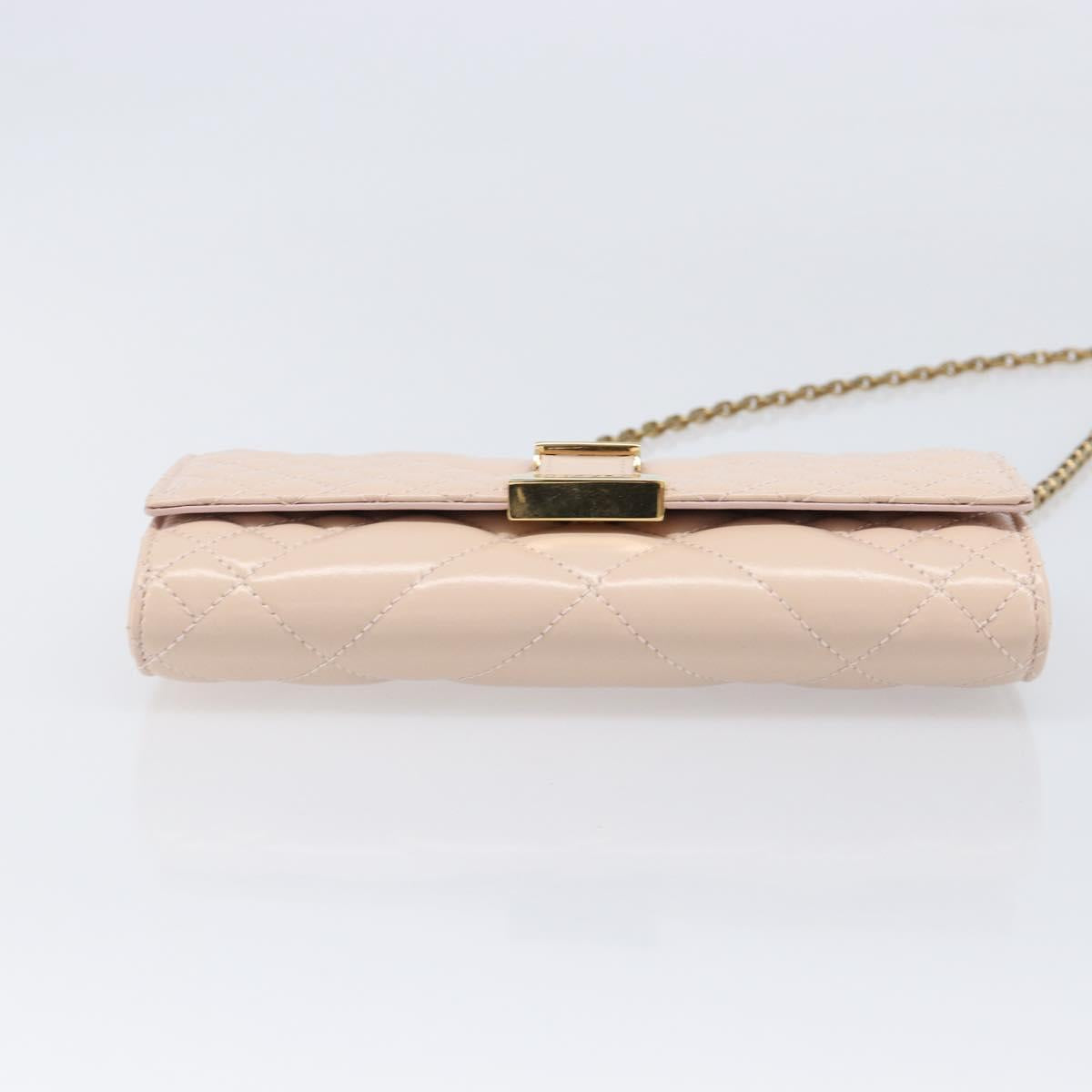 VERSACE Chain Shoulder Wallet Greca Goddess Leather Pink Gold Auth 200687V