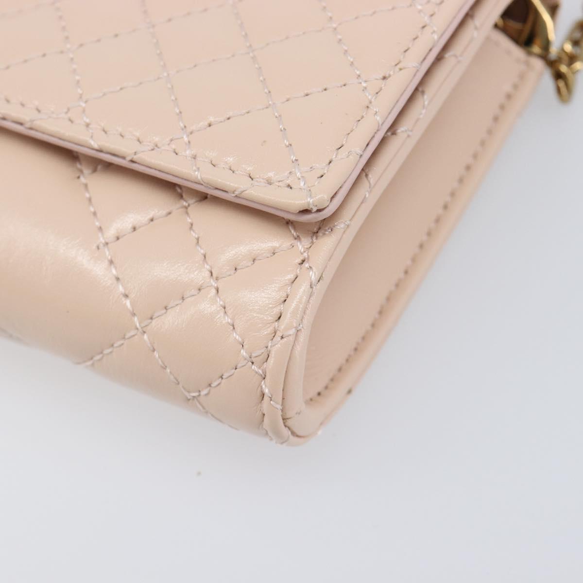 VERSACE Chain Shoulder Wallet Greca Goddess Leather Pink Gold Auth 200687V