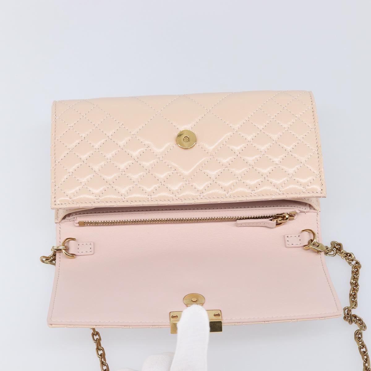 VERSACE Chain Shoulder Wallet Greca Goddess Leather Pink Gold Auth 200687V