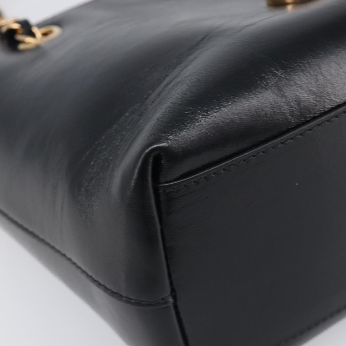 VERSACE Chain Shoulder Bag Leather Black Gold Auth 200691V