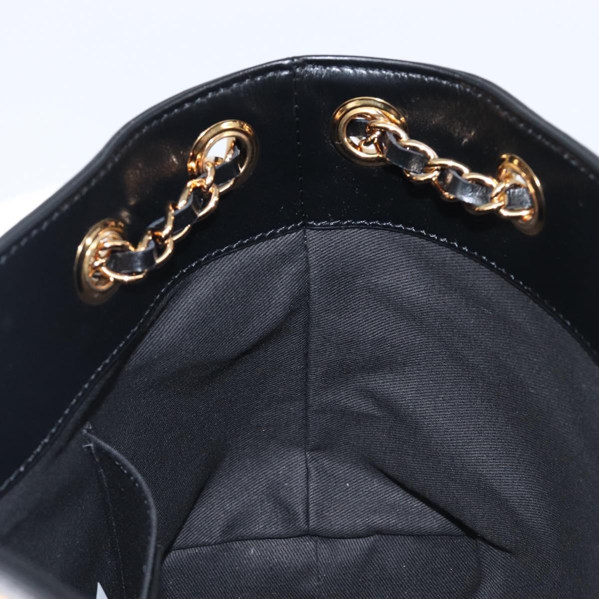 VERSACE Chain Shoulder Bag Leather Black Gold Auth 200691V