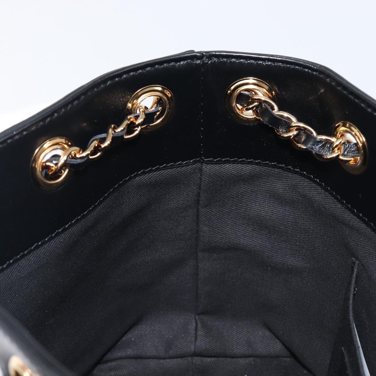 VERSACE Chain Shoulder Bag Leather Black Gold Auth 200691V