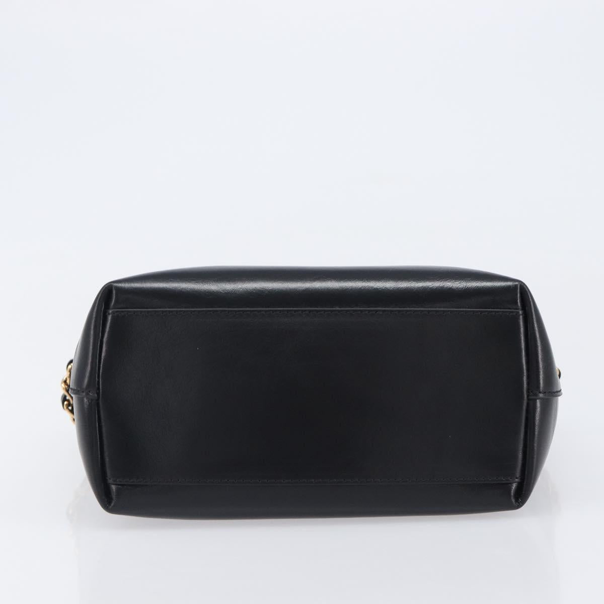 VERSACE Chain Shoulder Bag Leather Black Gold Auth 200691V